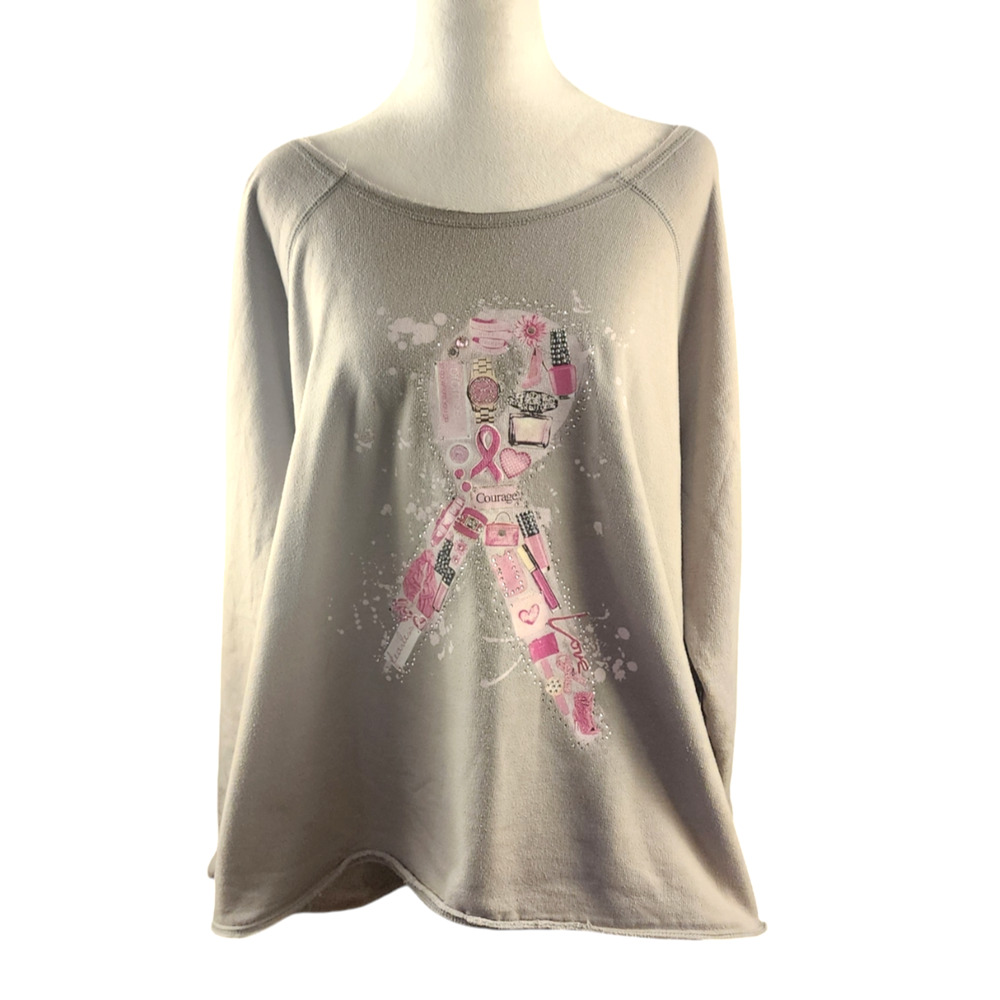 Lane Bryant Gray Breast Cancer Awareness Raw-Hem Sweatshirt Women's 22/24